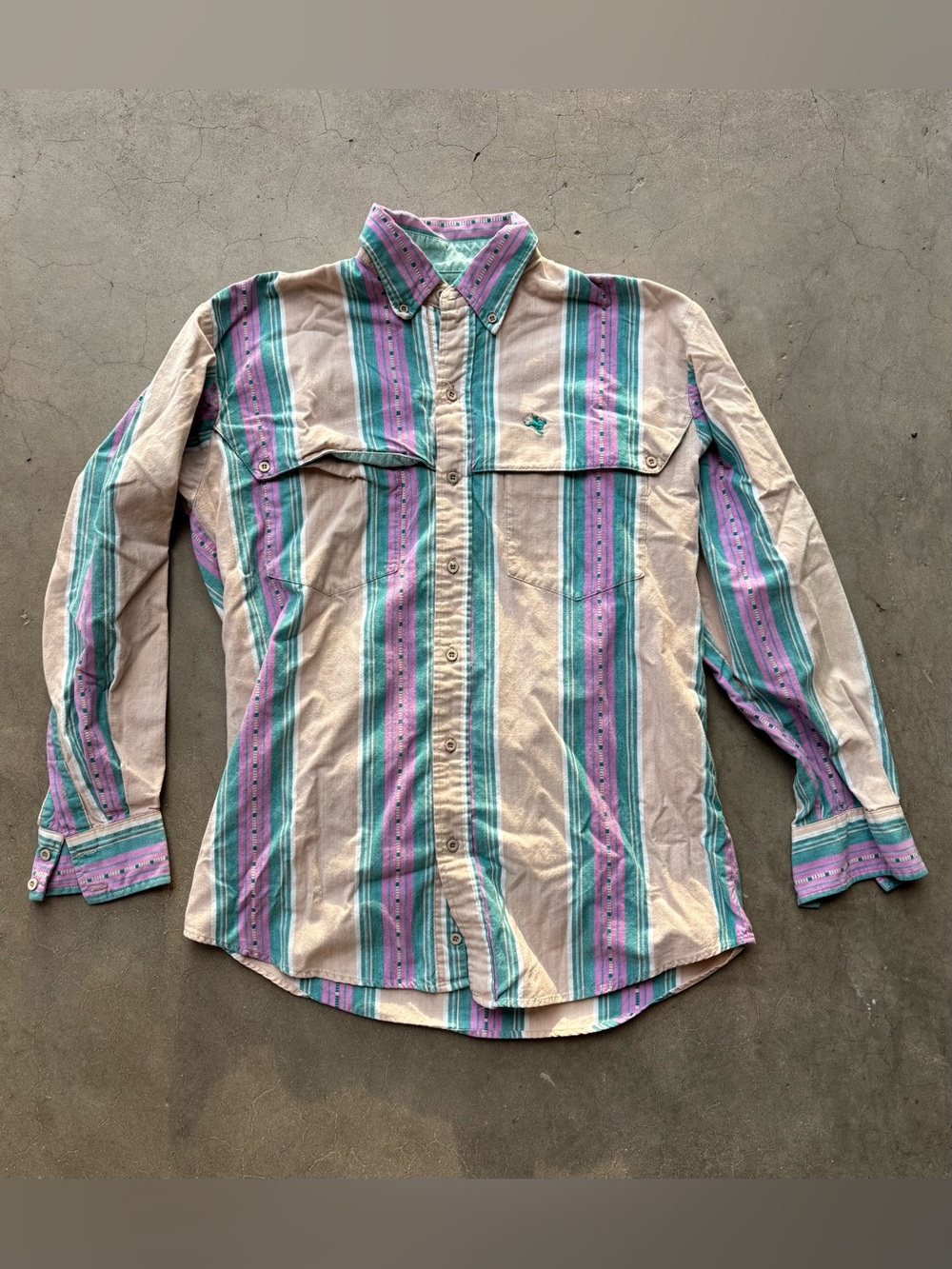 Vintage 90s Lone Roo Western Shirt Mens Large 16-34 Pastel Stripes 100% Cotton